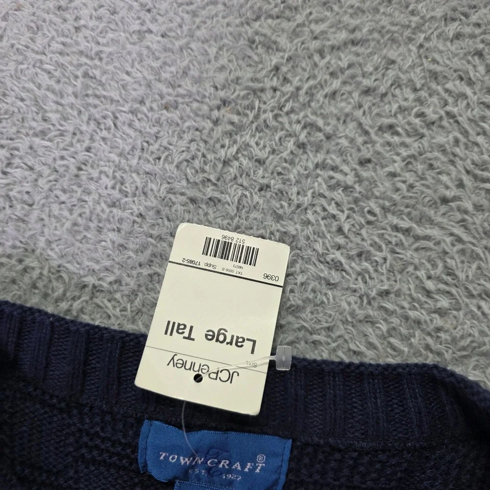 Towncraft Mens Large Tall Sweater Navy Blue Cotton Cable Knit Crewneck USA Made